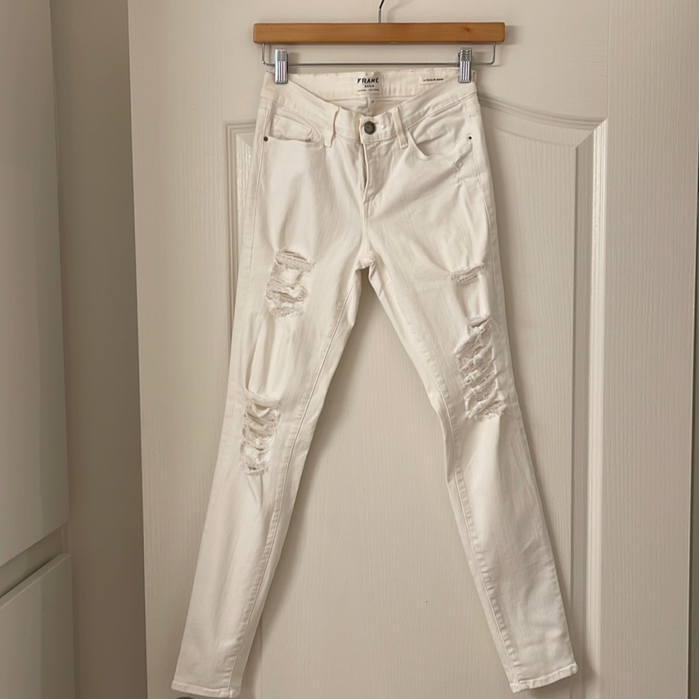 Frame white  “Le Skinny de Jeanne” ripped jeans
